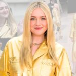 Dakota Fanning Gold Leather Suit Chanel