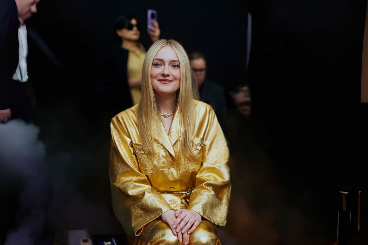 Dakota Fanning wore the gold leather suit